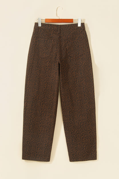 Brown Casual Leopard Print Full-Length Regular Fit Jeans