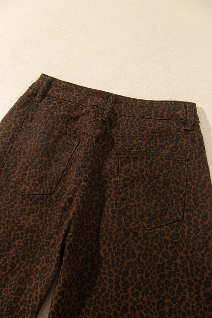 Brown Casual Leopard Print Full-Length Regular Fit Jeans