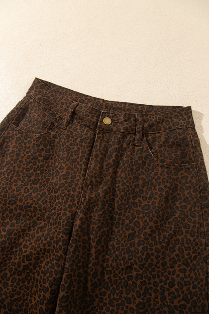 Brown Casual Leopard Print Full-Length Regular Fit Jeans