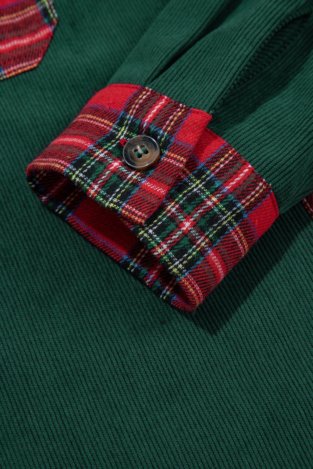 Green Plaid Pocket Button Long Sleeve Shift Shacket