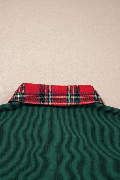 Green Plaid Pocket Button Long Sleeve Shift Shacket