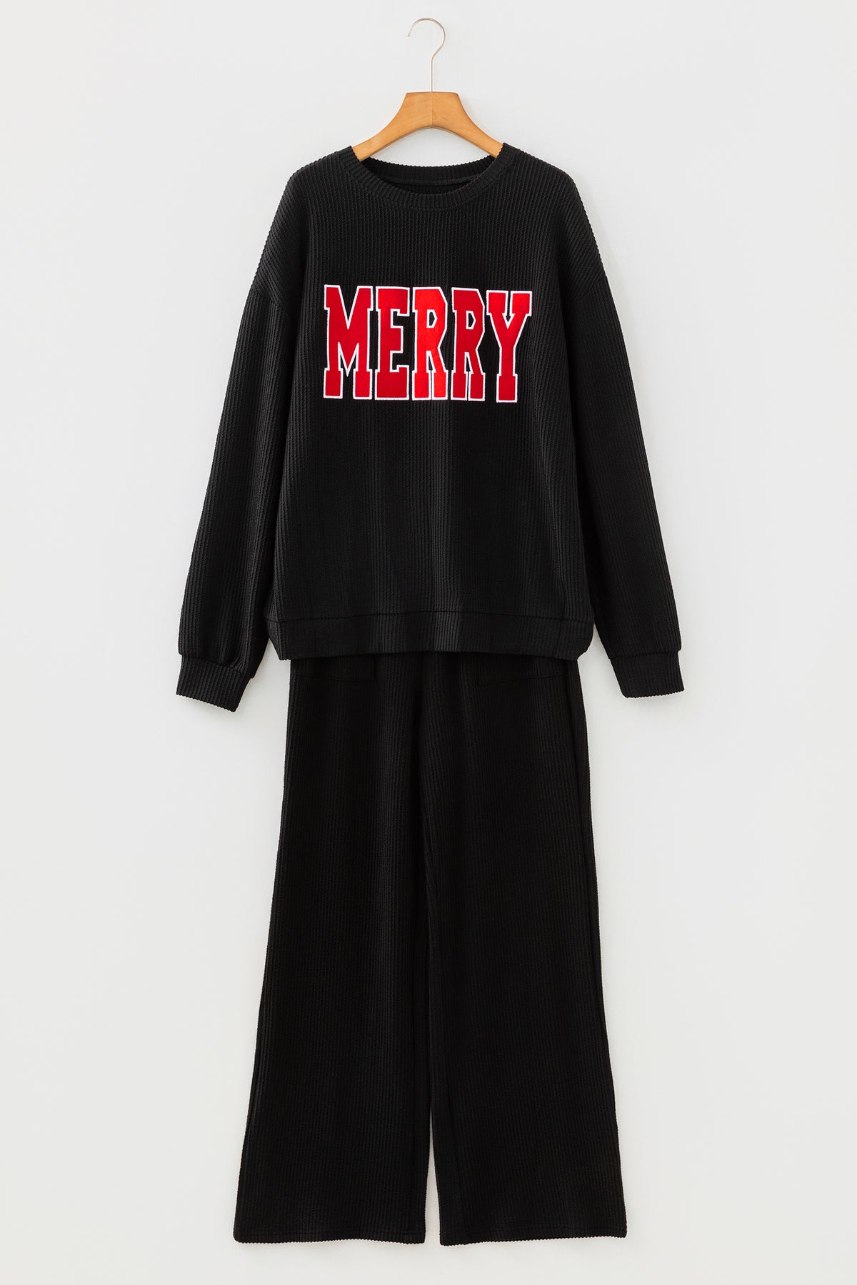 Racing Red MERRY Corded Long Sleeve Top and Pockets Pants Set